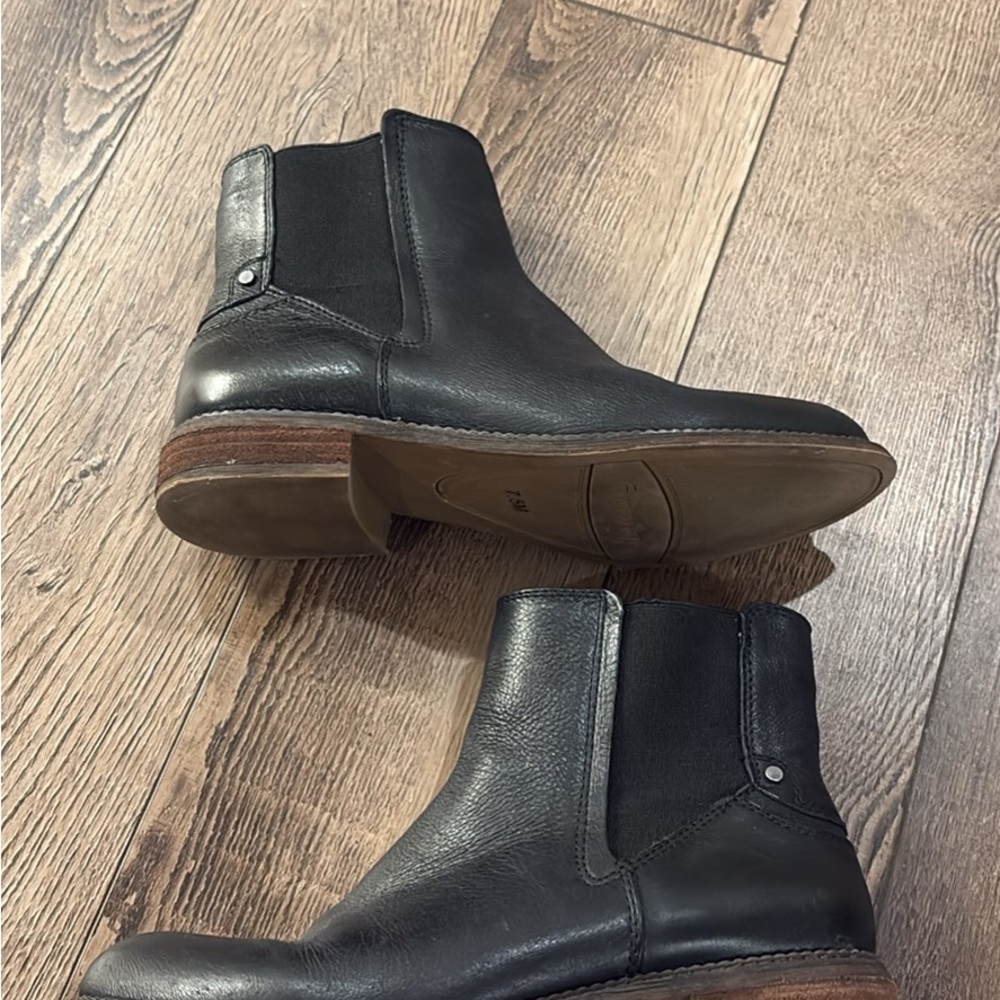 Franco Sarto Boots Women 7.5 Black Leather Ankle Side Zip Low Block Heel - Picture 7 of 7
